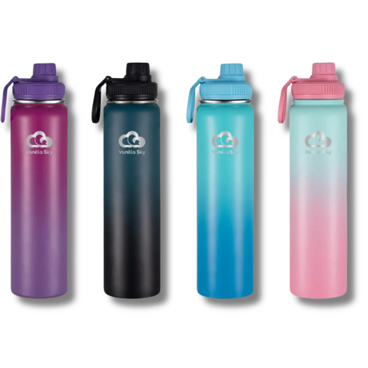 750 ml Stainless Steel Insulated Bottle – Leak-Proof, Double wall with additional Straw Lid, Brush & Silicone Boot