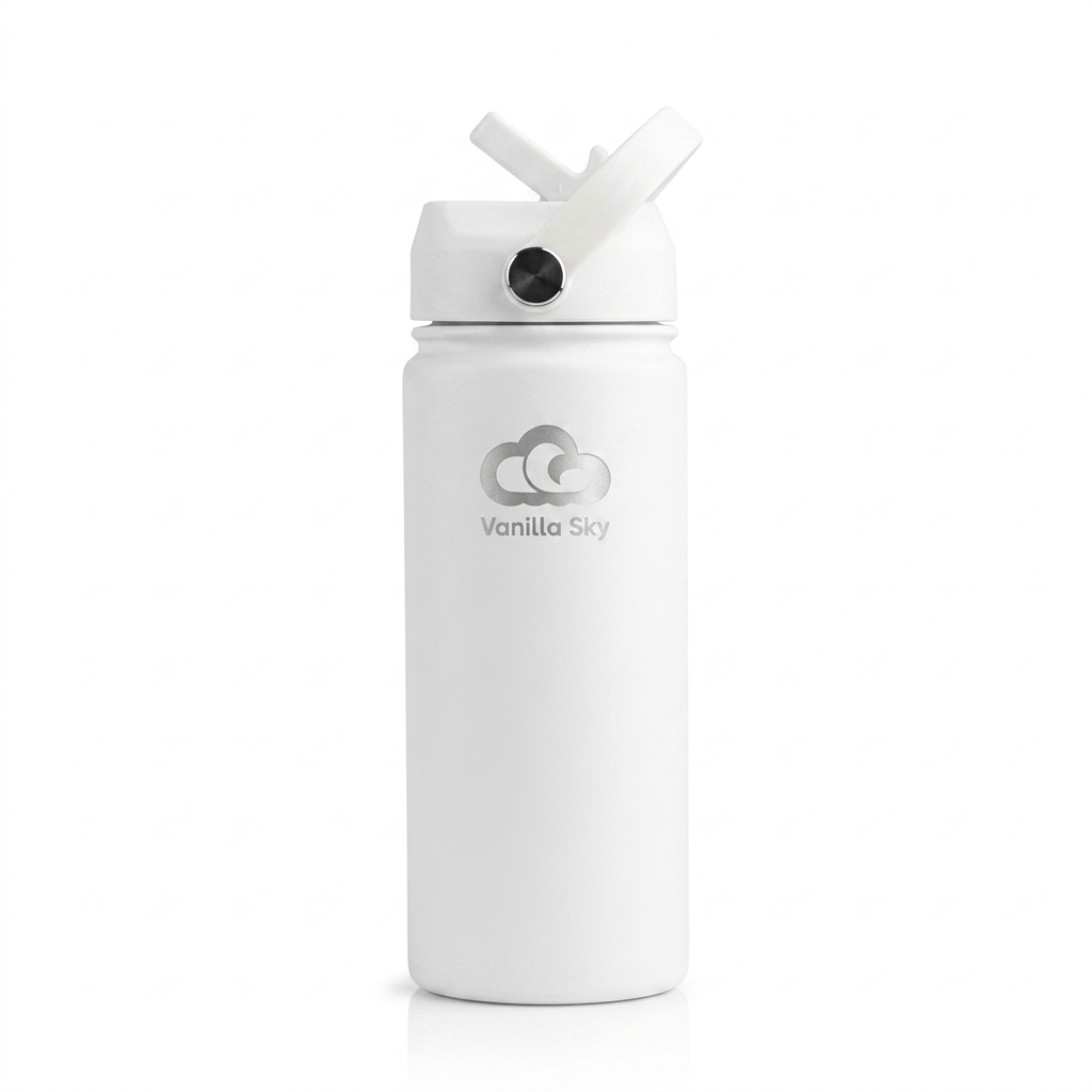 530ml Stainless Steel Bottle with Straw Lid – White