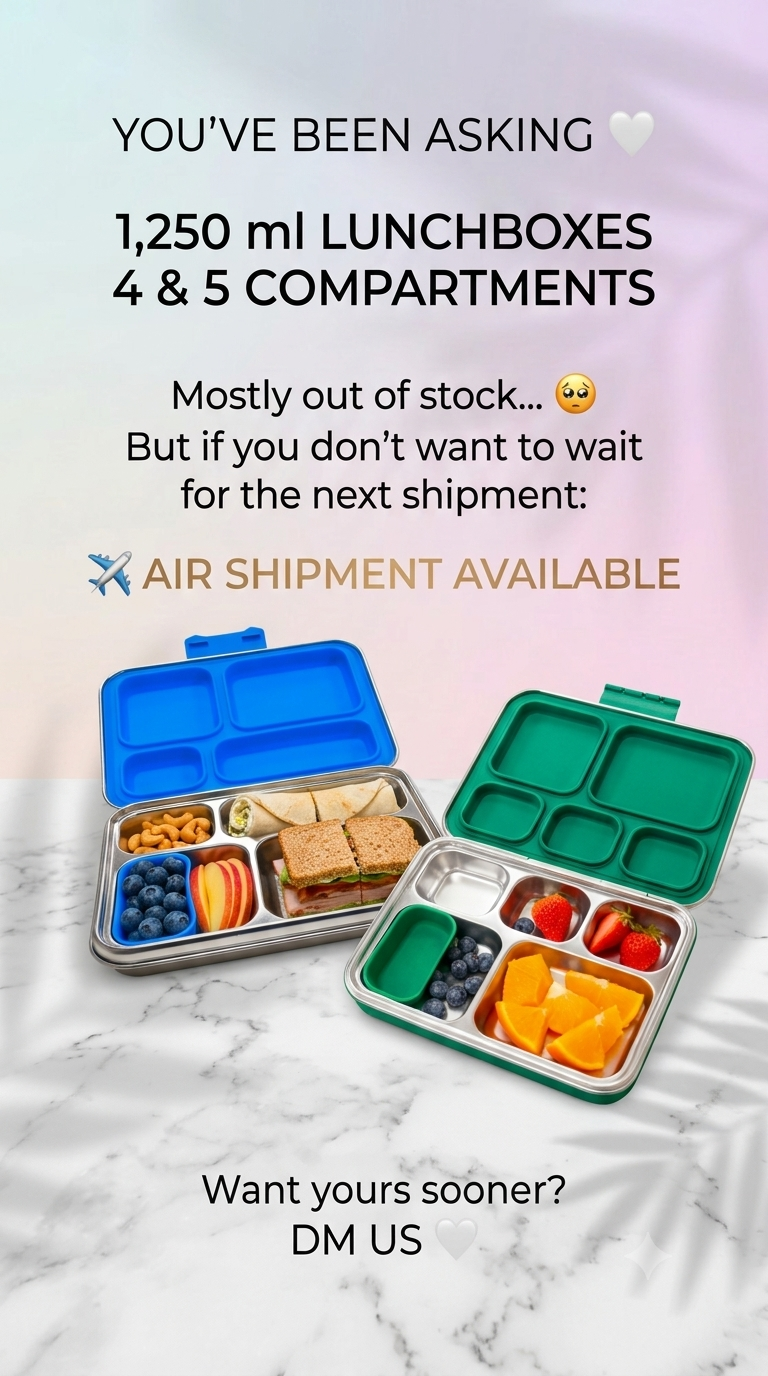 4-Compartment (1,250 ml) Stainless Steel Bento Box – Leak-Proof Lunchbox, 4 colors available