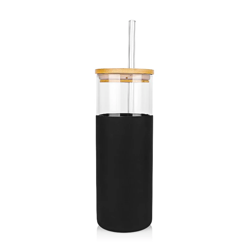 Glass Cup with Sleeve – Includes Stainless Steel & Glass Straws - 500 ml