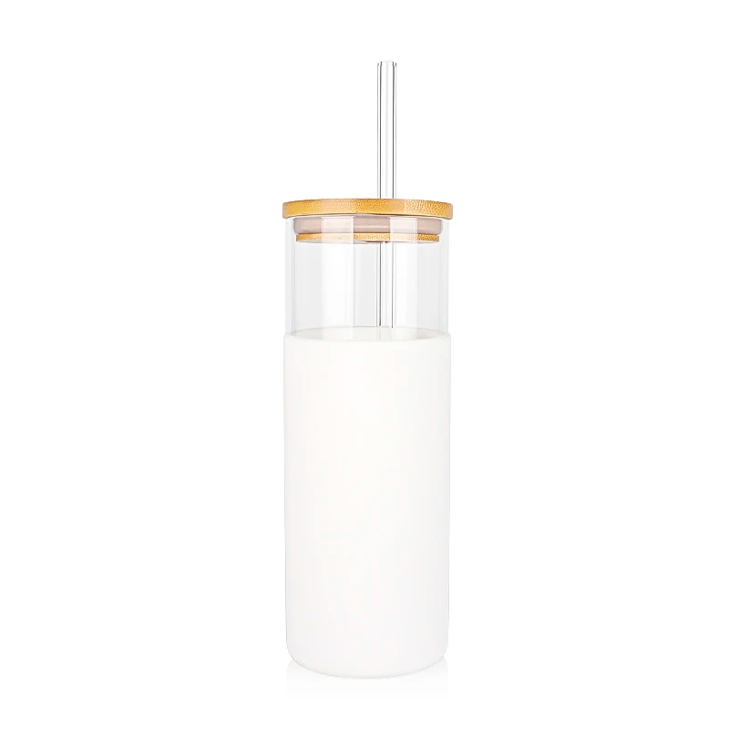Glass Cup with Sleeve – Includes Stainless Steel & Glass Straws - 500 ml