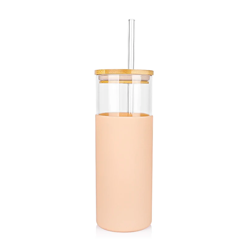 Glass Cup with Sleeve – Includes Stainless Steel & Glass Straws - 500 ml