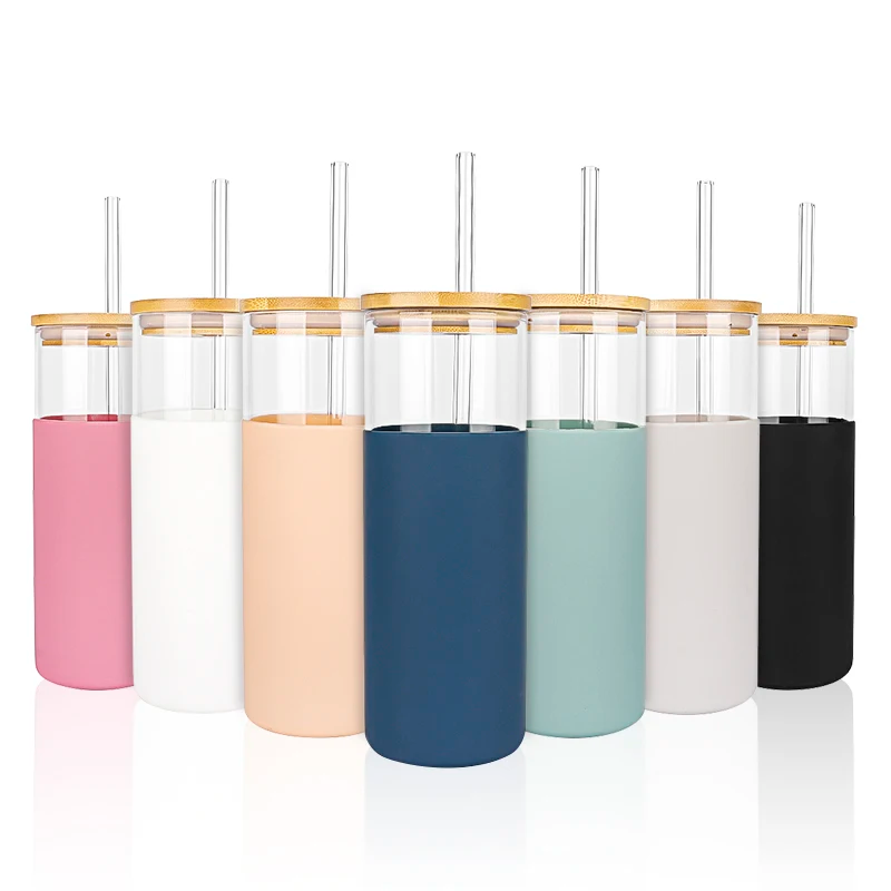 Glass Cup with Sleeve – Includes Stainless Steel & Glass Straws - 500 ml