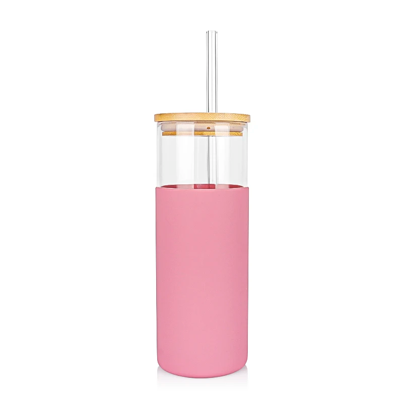 Glass Cup with Sleeve – Includes Stainless Steel & Glass Straws - 500 ml