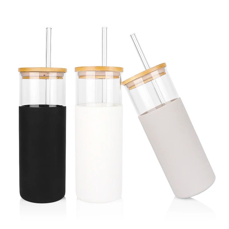 Glass Cup with Sleeve – Includes Stainless Steel & Glass Straws - 500 ml