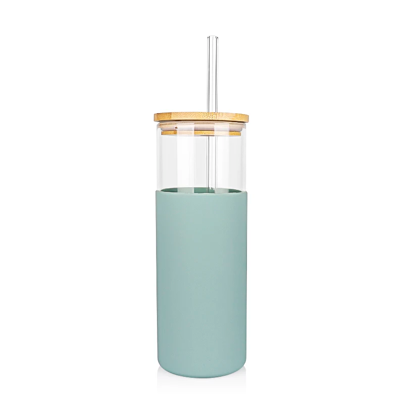 Glass Cup with Sleeve – Includes Stainless Steel & Glass Straws - 500 ml