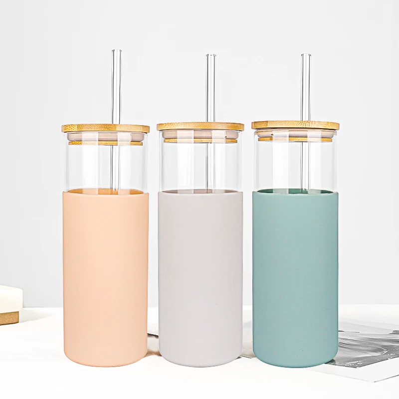 Glass Cup with Sleeve – Includes Stainless Steel & Glass Straws - 500 ml