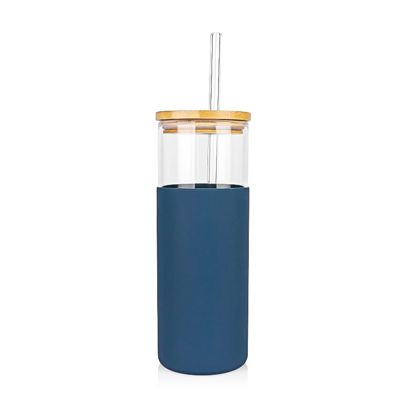 Glass Cup with Sleeve – Includes Stainless Steel & Glass Straws - 500 ml