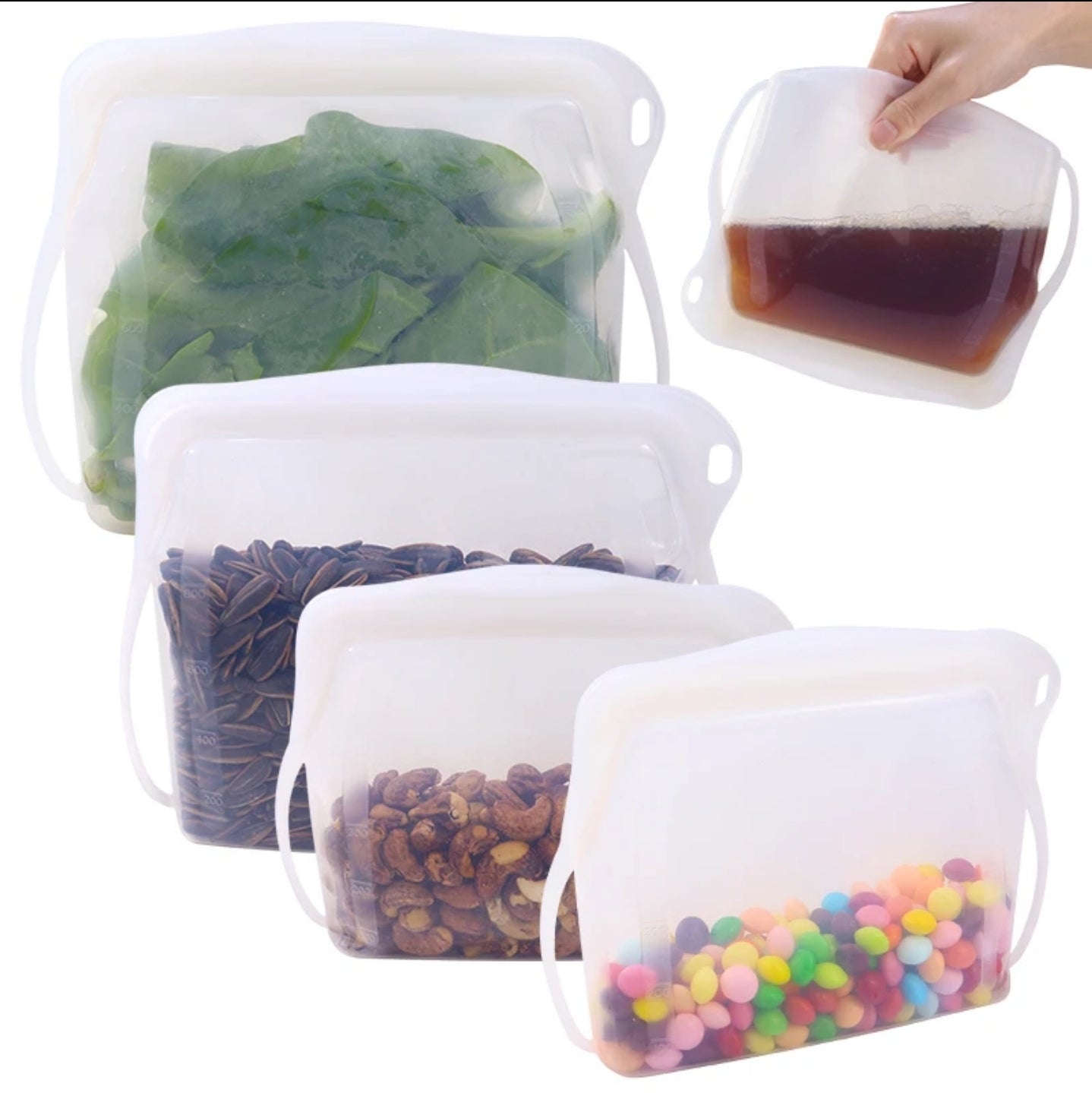 Food-Grade Silicone Reusable Leakproof Food Storage Bag 1000ml or 1500ml or 500ml