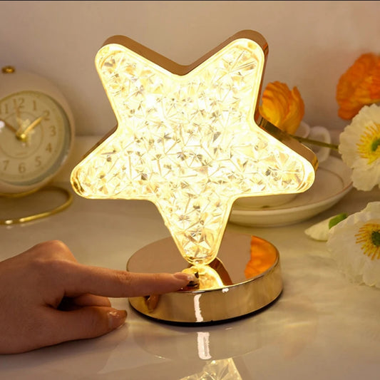 Star-Shaped Acrylic LED Crystal Table Lamp - Touch Control Rechargeable Night Light