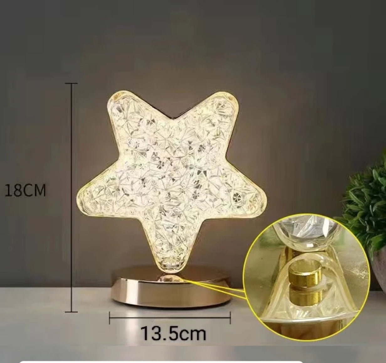 Star-Shaped Acrylic LED Crystal Table Lamp - Touch Control Rechargeable Night Light