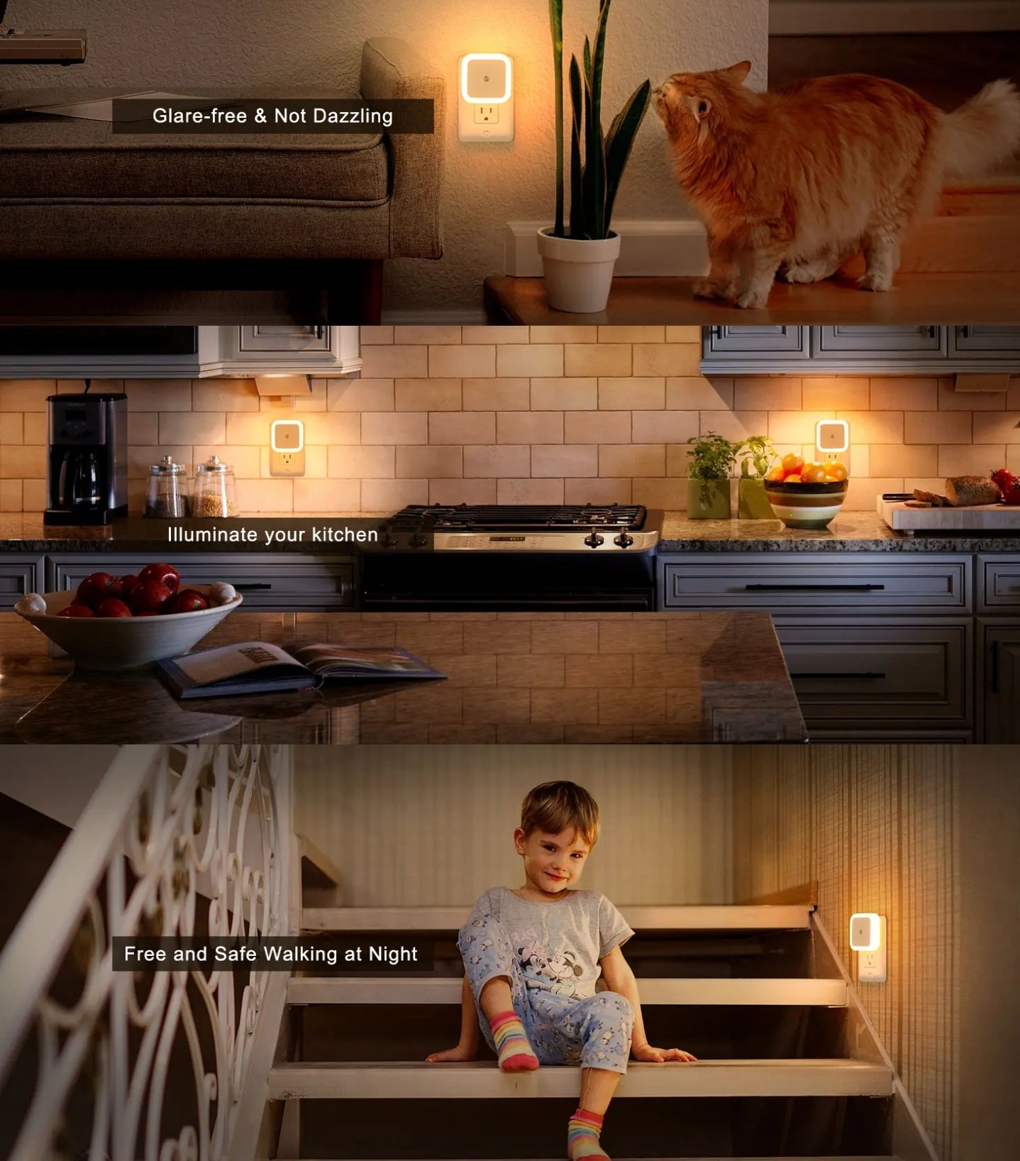 LED Night Light - Warm White, Energy-Efficient with Built-In Light Sensor (Auto On at Dusk, Off at Dawn)