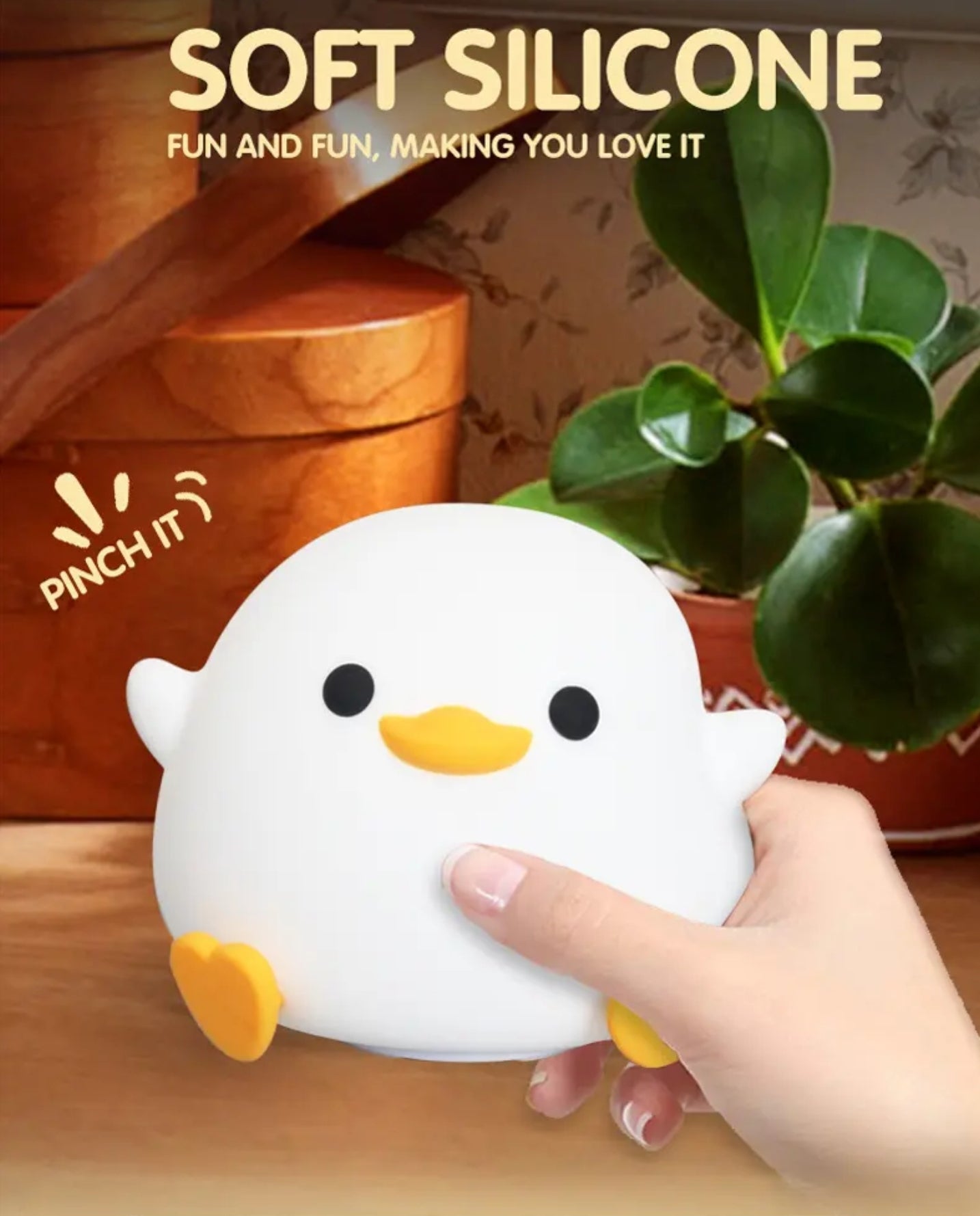 Cute Duck Silicone LED Night Light – Soft, Rechargeable Touch Lamp for Kids & Babies