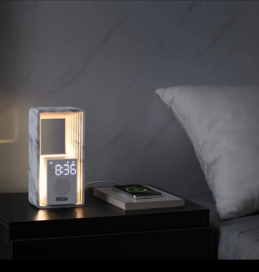 Modern Bedside Lamp - Digital Alarm Clock with Sunrise Wake-Up Light, White Noise, USB & Touch Control