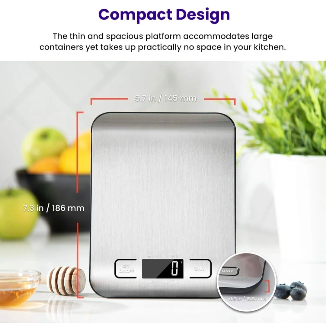 Digital Kitchen Food Scale -High Precision Stainless Steel Cooking & Baking Scale with Backlit LCD