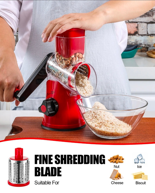 3-in-1 Rotary Grater & Slicer | 2.6" Wide Chute Veggie Cutter