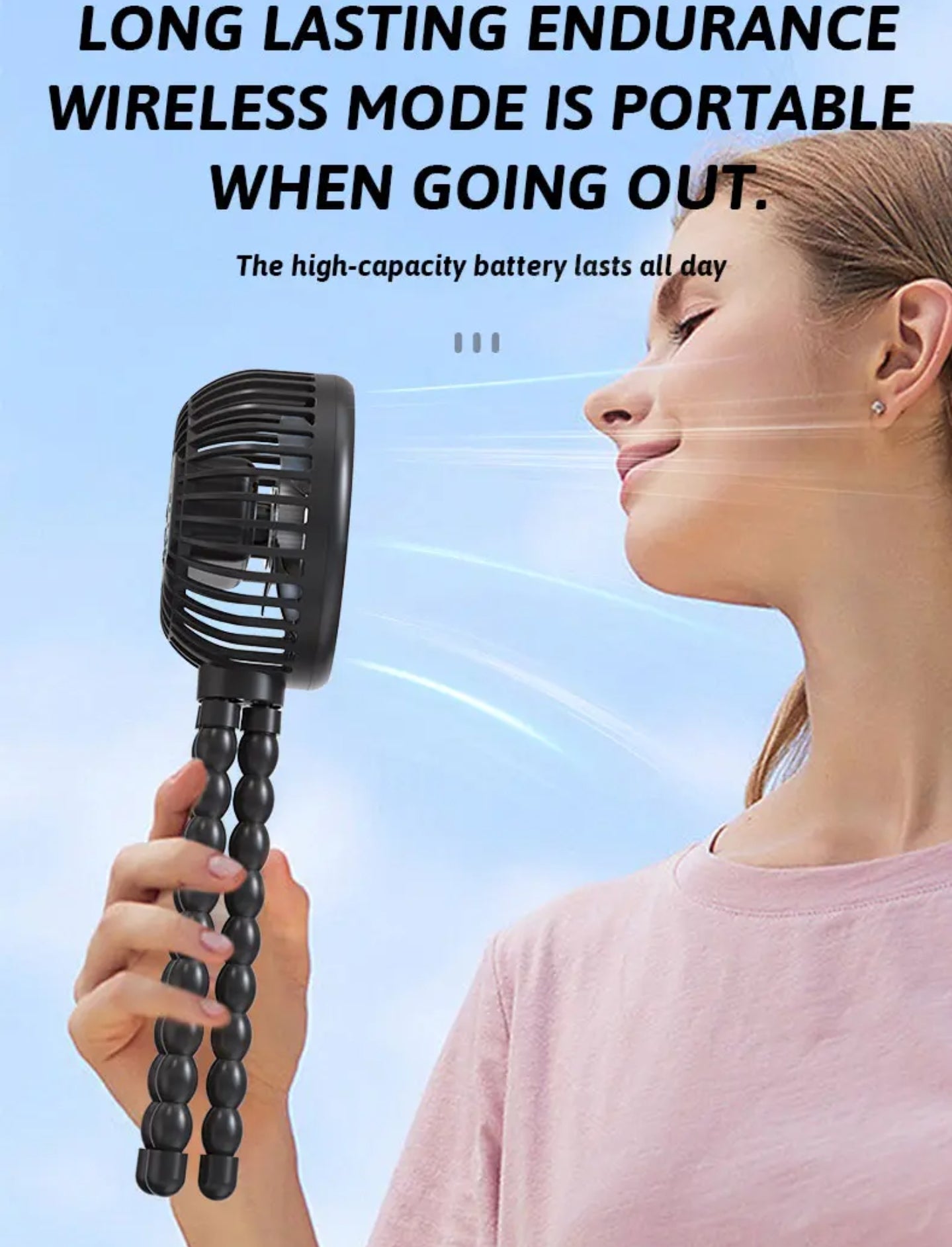 Mini Portable multipurpose Fan – USB Rechargeable, 4000mAh, Emergency Powerbank, Speeds, Flexible Tripod | Handheld, Desktop & Outdoor Use