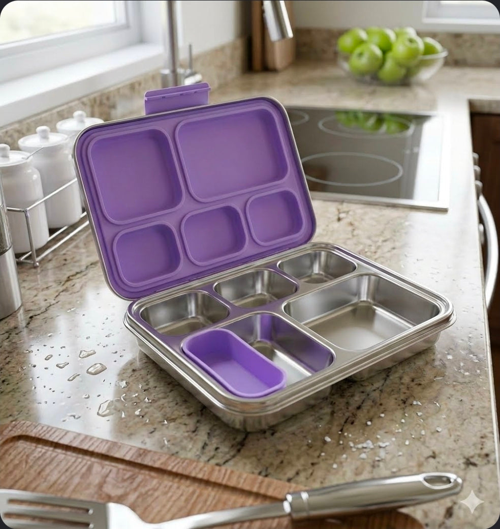 Premium Large 5-Compartment Stainless Steel Bento Box – Leak-Proof & Eco-Friendly 1240ml Kids & Adult Lunch Box