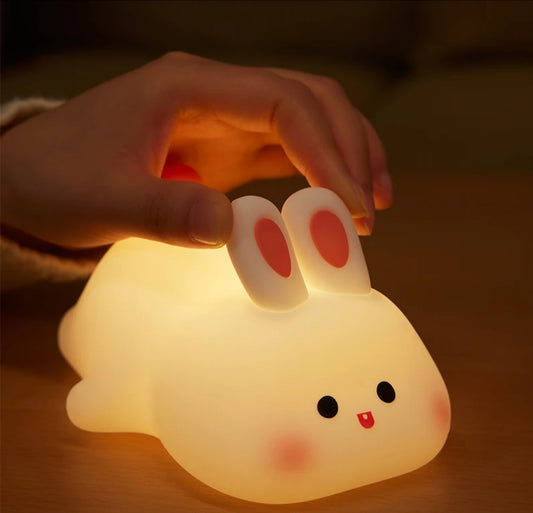 Bunny LED Night Light – USB Rechargeable, Dimmable Touch Control, Soft Silicone Lamp for Kids