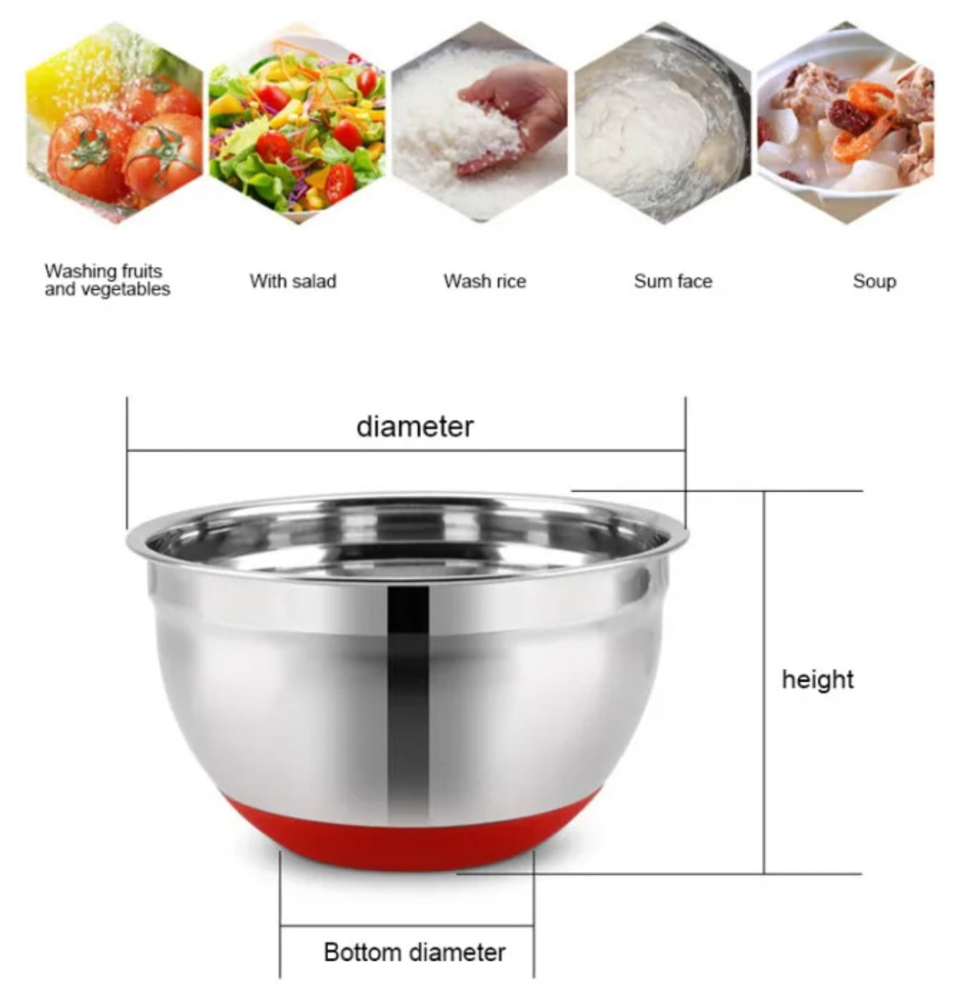 Stainless Steel 304 Mixing Bowls with Silicone Bottom