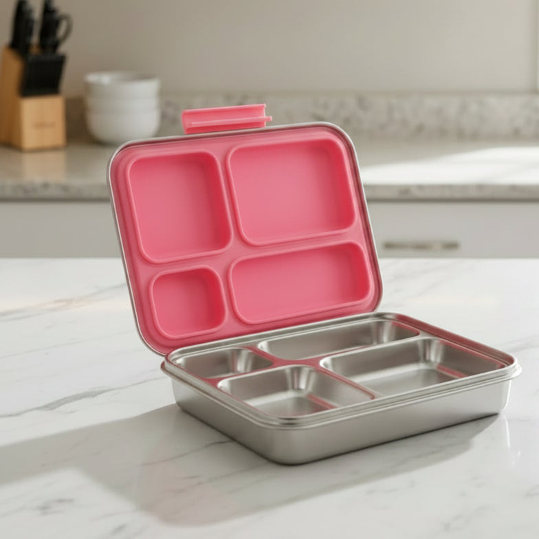 4-Compartment (1,250 ml) Stainless Steel Bento Box – Leak-Proof Lunchbox, 4 colors available
