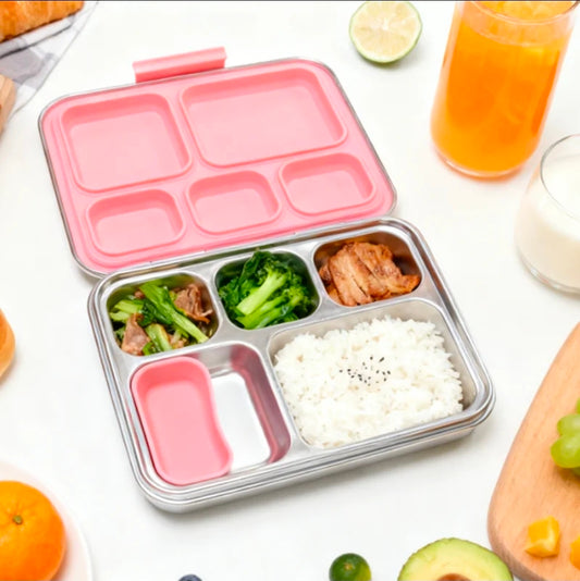 5-Compartment (1,250 ml) Stainless Steel Bento Box – Leak-Proof Kids & Adult Lunch Box