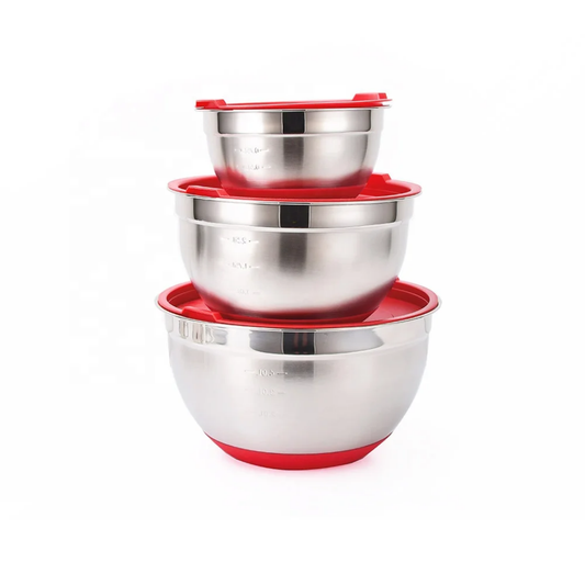 Stainless Steel 304 Mixing Bowls with Silicone Bottom & Lid