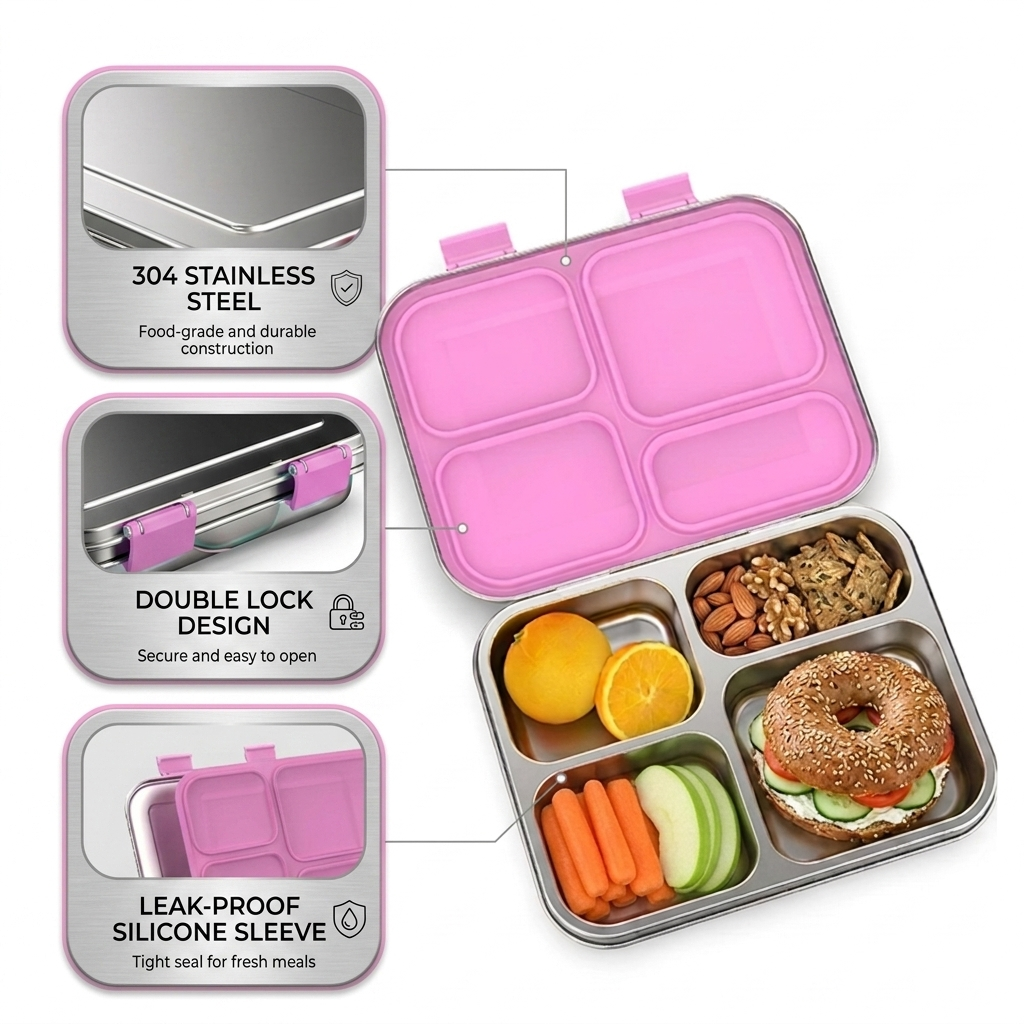 Stainless Steel Bento Lunch Box – 4 Compartments
