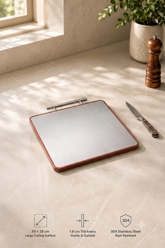 Reversible 304 Stainless Steel & Sapele Wood Cutting Board (39 × 28 × 1.8 cm)