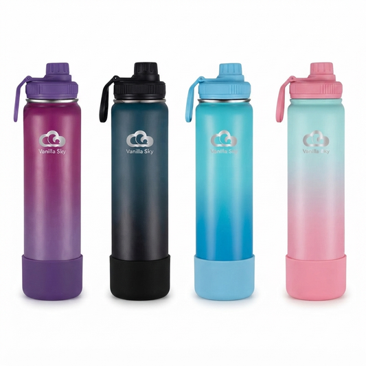 750 ml Stainless Steel Insulated Bottle – Leak-Proof, Double wall with additional Straw Lid, Brush & Silicone Boot