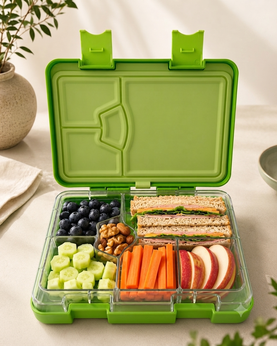 880ml Kids Bento Lunch Box – Durable Plastic, Tritan Tray & Silicone Seal