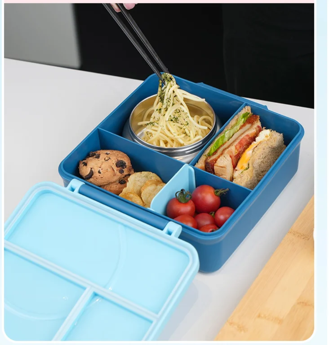 Bento Lunch Box with Insulated Food Jar – Pink & Blue
