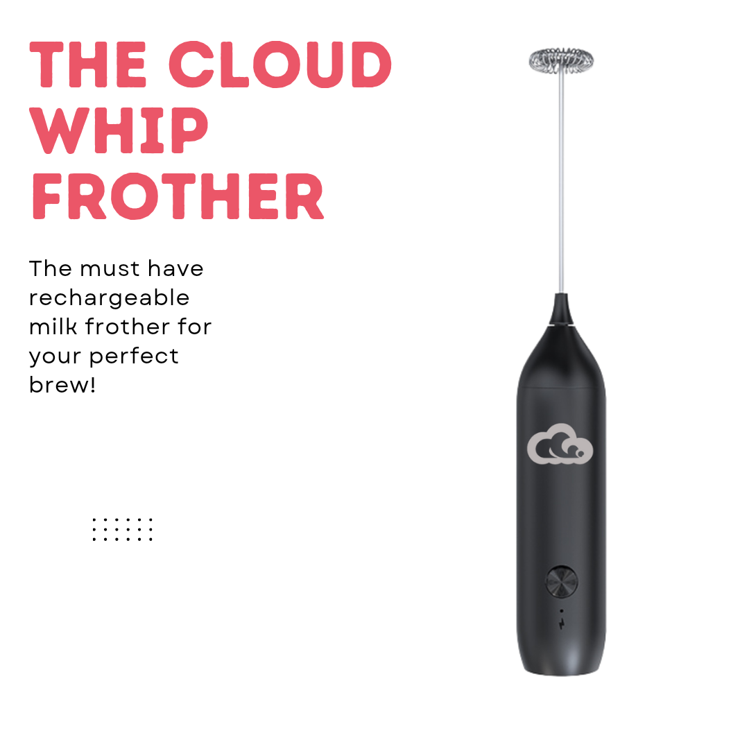 The Cloud Whip Frother rechargeable Lithium battery