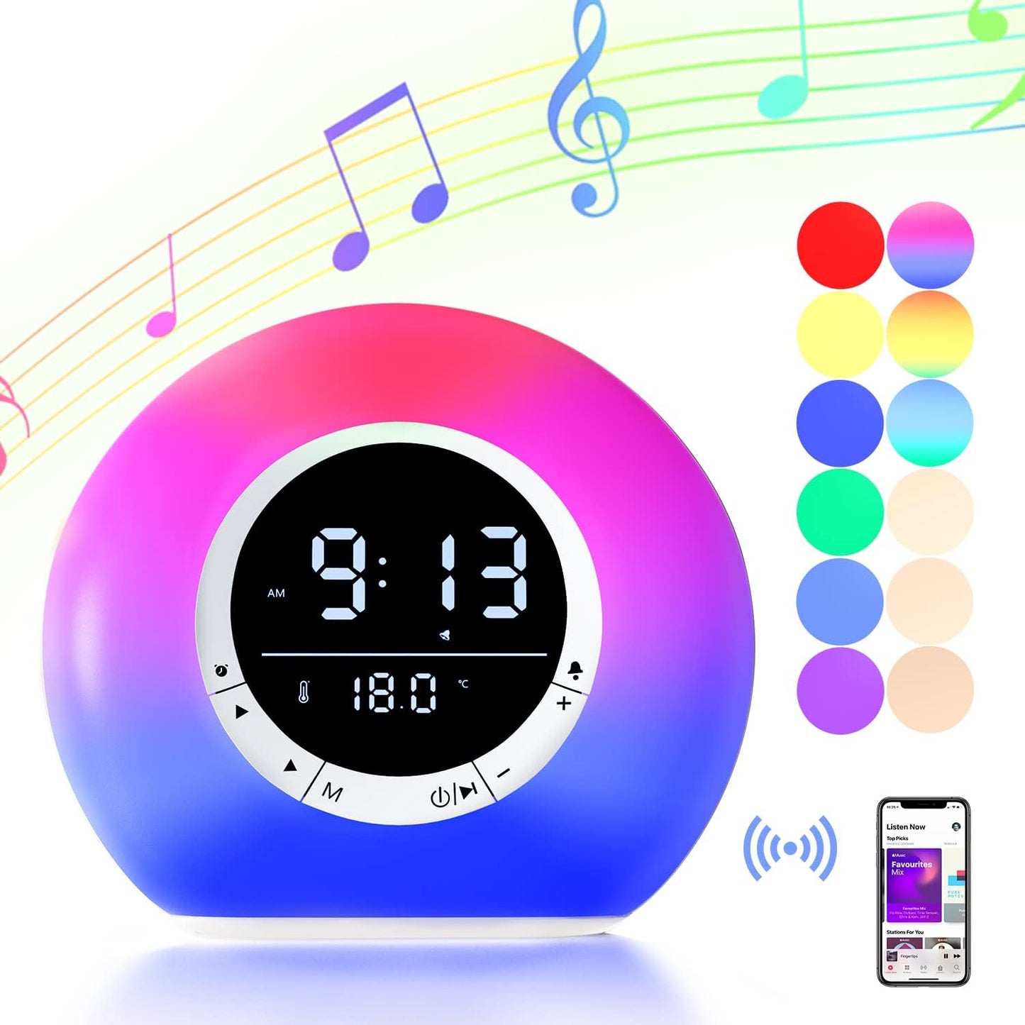 3-in-1 Night Light Clock with Bluetooth Speaker