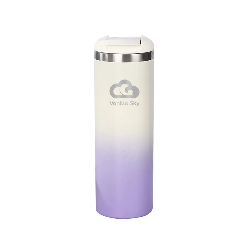 Sunset Stainless Steel Mug with Spill-Proof Flip-Top Lid - 440 ml