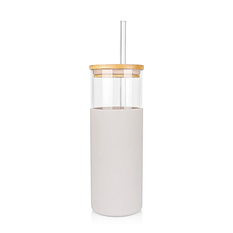 Glass Cup with Sleeve – Includes Stainless Steel & Glass Straws - 500 ml