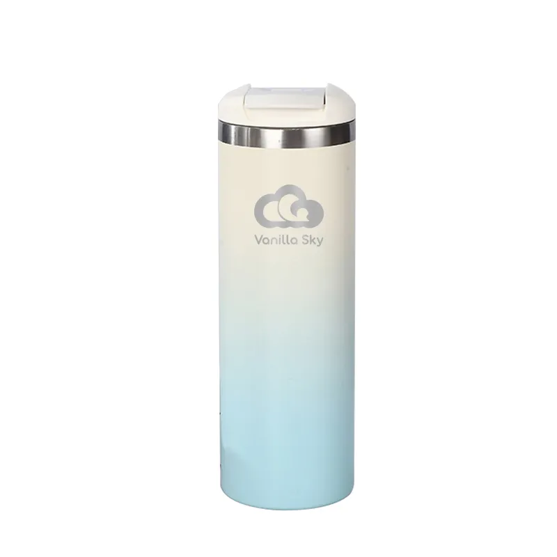 Sunset Stainless Steel Mug with Spill-Proof Flip-Top Lid - 440 ml