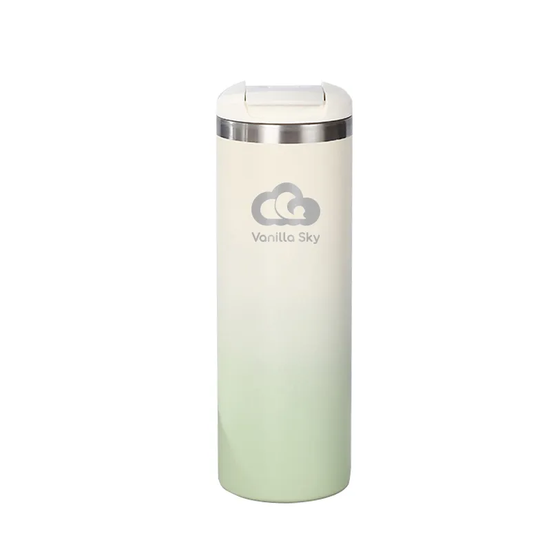 Sunset Stainless Steel Mug with Spill-Proof Flip-Top Lid - 440 ml