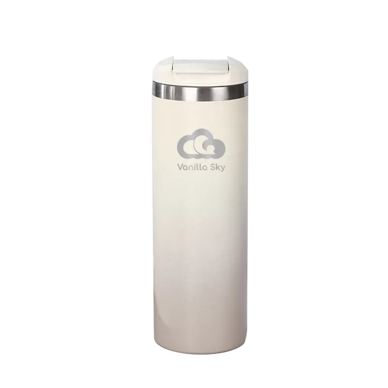 Sunset Stainless Steel Mug with Spill-Proof Flip-Top Lid - 440 ml