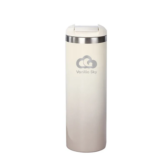 Sunset Stainless Steel Mug with Spill-Proof Flip-Top Lid - 440 ml