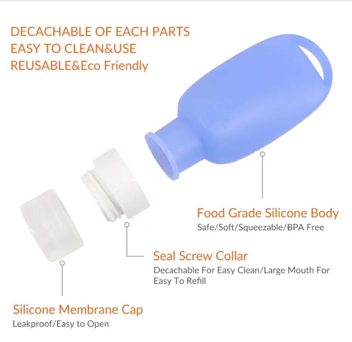 3/4 Travel Pack Portable & Extendable Leakproof Silicone Bottles - Refillable, Food Grade, Durable