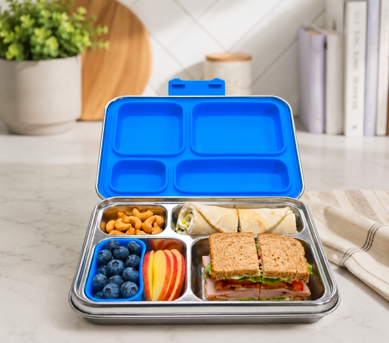 4-Compartment (1,250 ml) Stainless Steel Bento Box – Leak-Proof  Lunchbox, 4 colors available