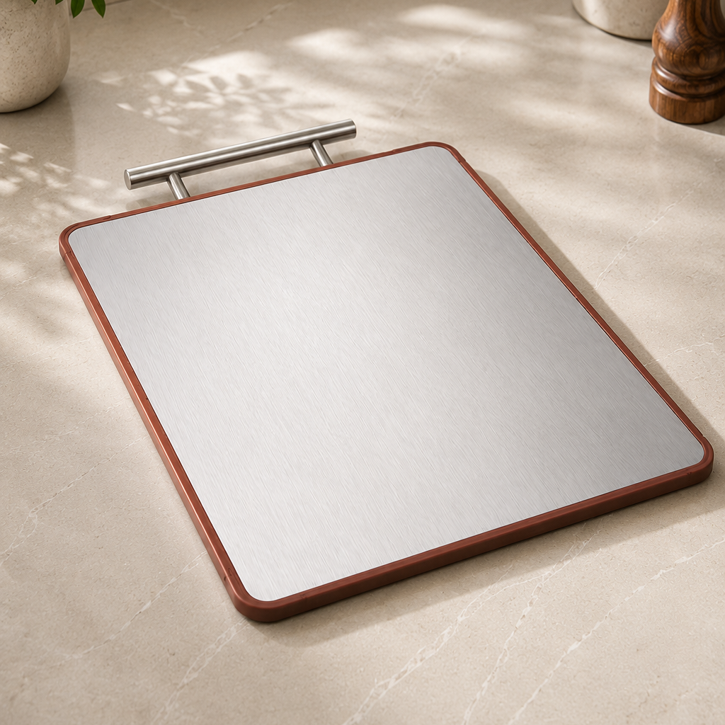 Premium Reversible 304 Stainless Steel & Sapele Wood Cutting Board (39 × 28 × 1.8 cm)