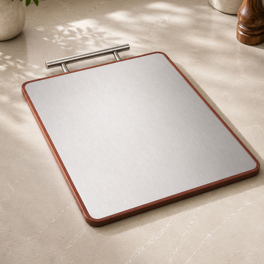 Reversible 304 Stainless Steel & Sapele Wood Cutting Board (39 × 28 × 1.8 cm)