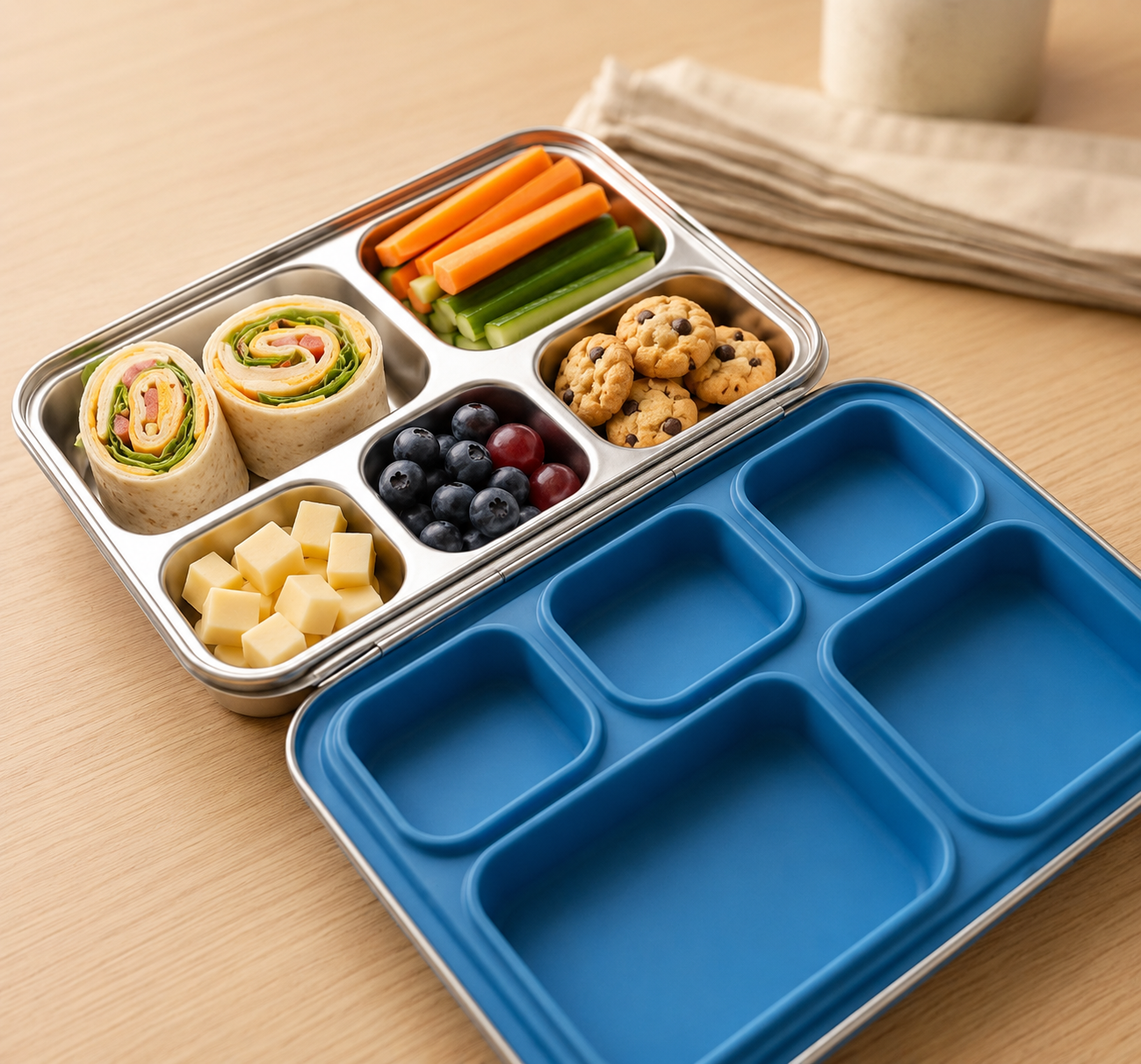 5-Compartment (1,250 ml) Stainless Steel Bento Box – Leak-Proof  Kids & Adult Lunch Box