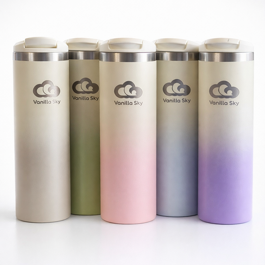 Sunset Stainless Steel Mug with Spill-Proof Flip-Top Lid - 440 ml