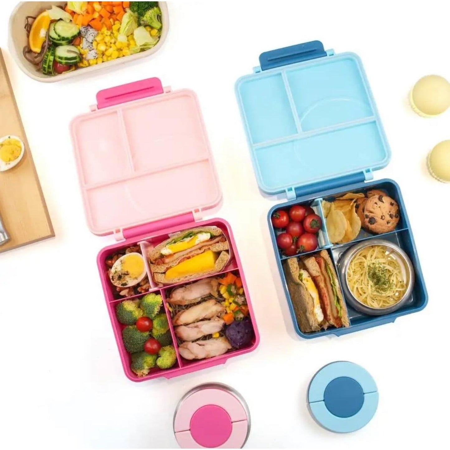 Bento Lunch Box with Insulated Food Jar – Pink & Blue