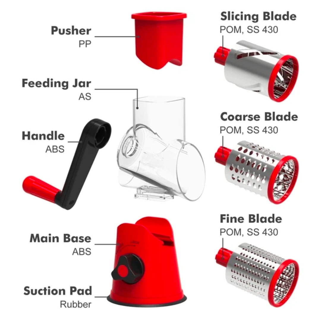 3-in-1 Rotary Cheese Grater & Slicer | 2.6" Wide Chute Veggie Cutter