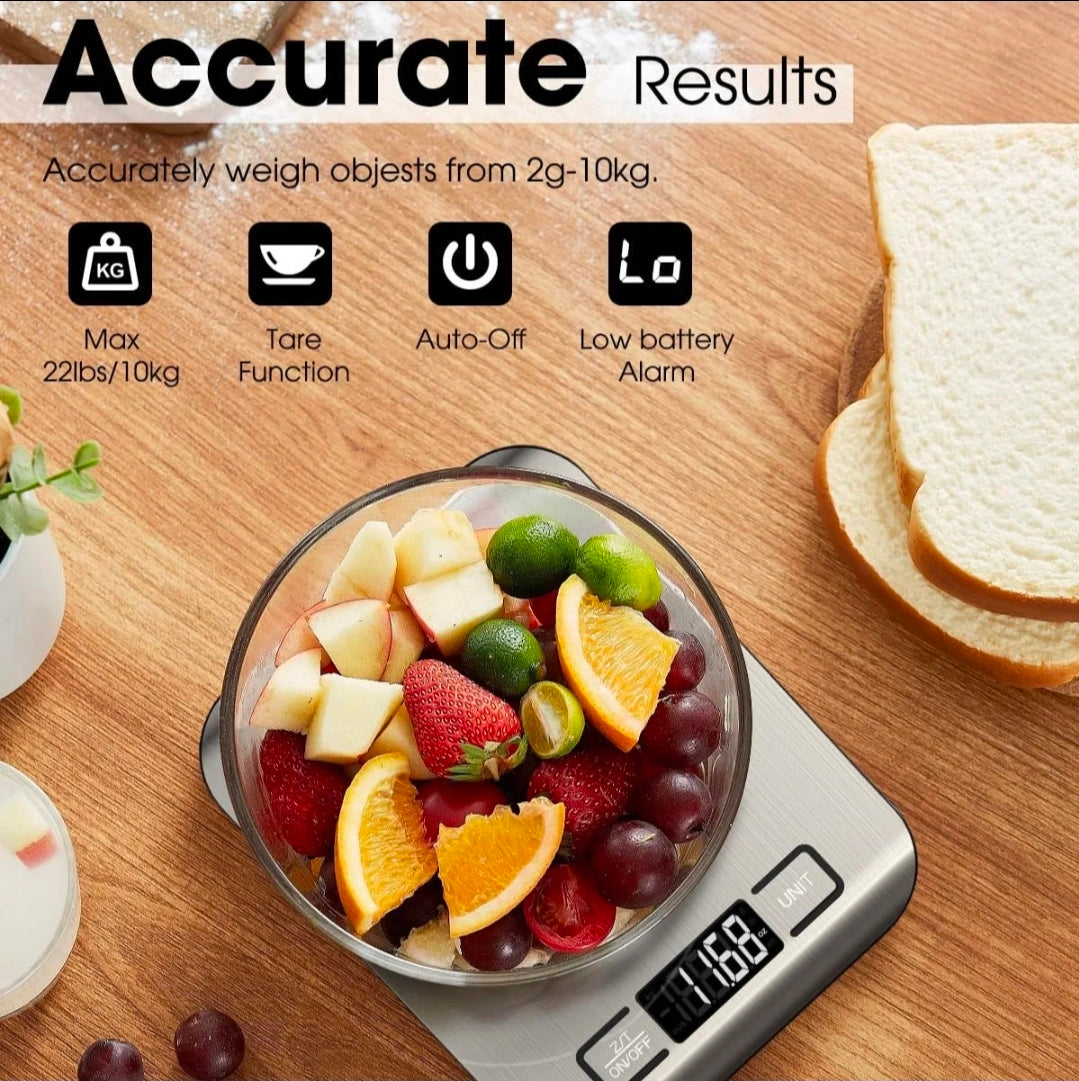 Digital Kitchen Food Scale -High Precision Stainless Steel Cooking & Baking Scale with Backlit LCD