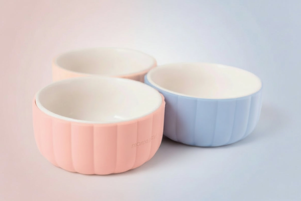 Ceramic Kids Bowl with Scalloped Silicone Sleeve | Microwave & Dishwasher Safe Toddler Tableware